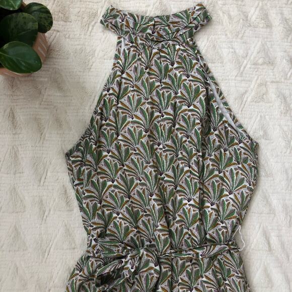 Anthropologie Maddie Palm Leaf High Neck Tie Waist Romper - Picture 4 of 5